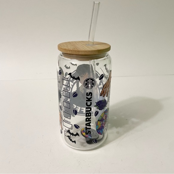 Custom Wednesday Addams Clear Glass Tumbler with Lid and Straw - Picture 4 of 15
